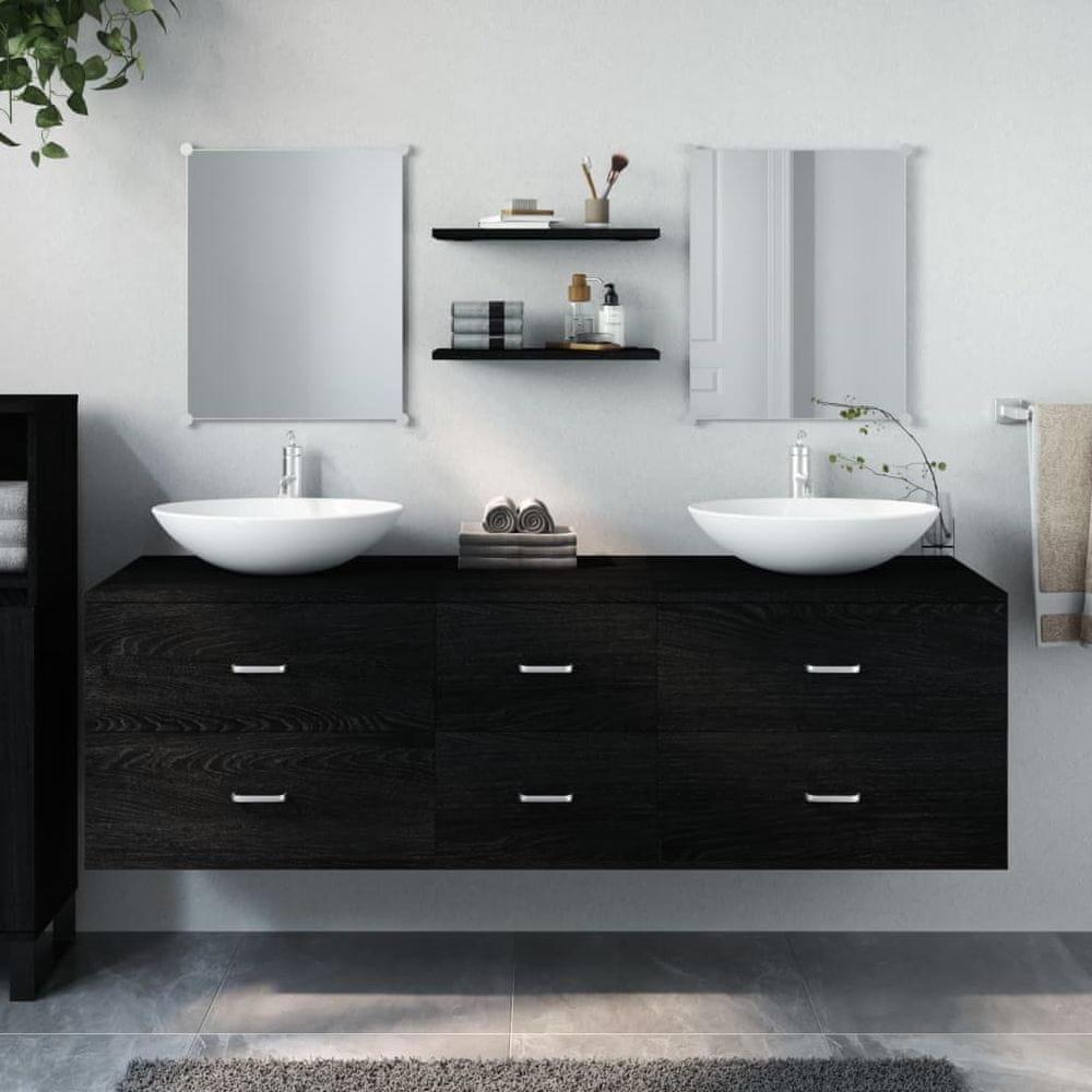 Vidaxl 5-dielna sada kúpeľňového nábytku čierna kompozitné drevo